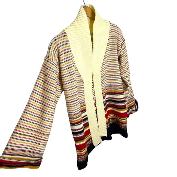 Vintage 70s Montgomery Ward Striped Cardigan Sweater Acrylic Knit Retro Boho M - Picture 4 of 10